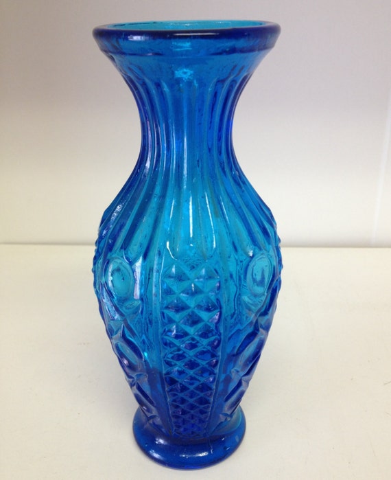 Electric Blue Cut Depression Glass Vase By Alomasantiques On Etsy