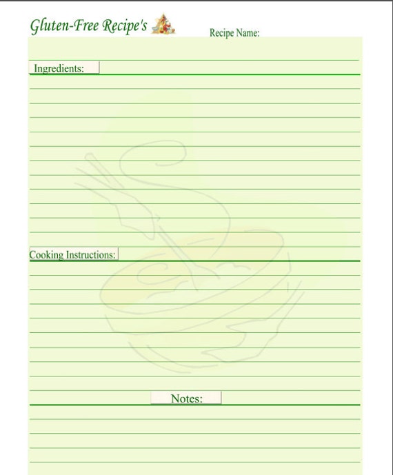 Fillable Gluten Free Recipe Log / PDF/ Digital Health forms/