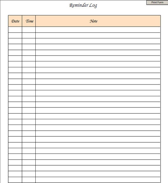 Fillable Reminder Log / PDF/ Digital Health forms/ Printable