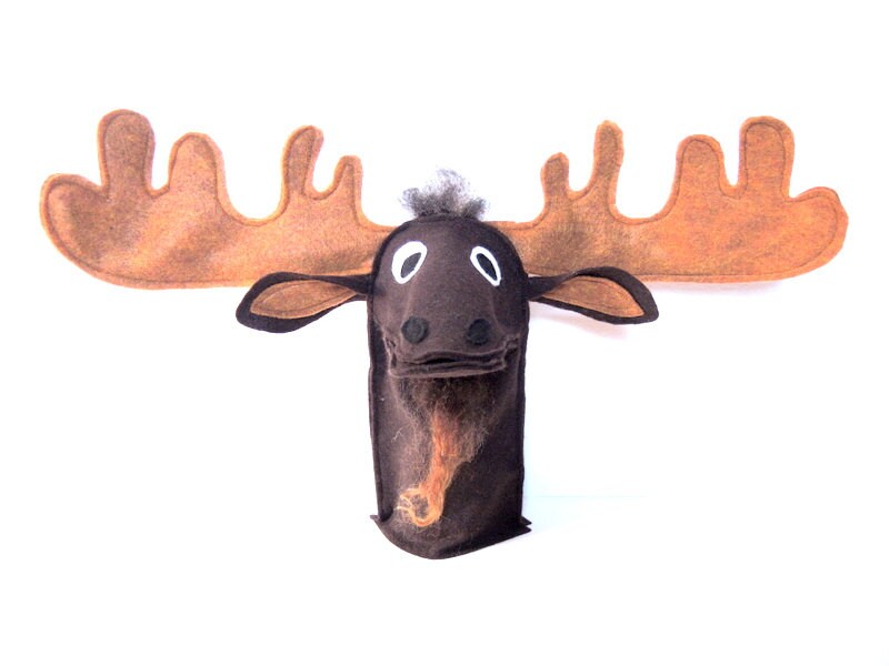 Brown Woodland Moose Felt Hand Puppet Kid Antlers by InJoyEcoCutie