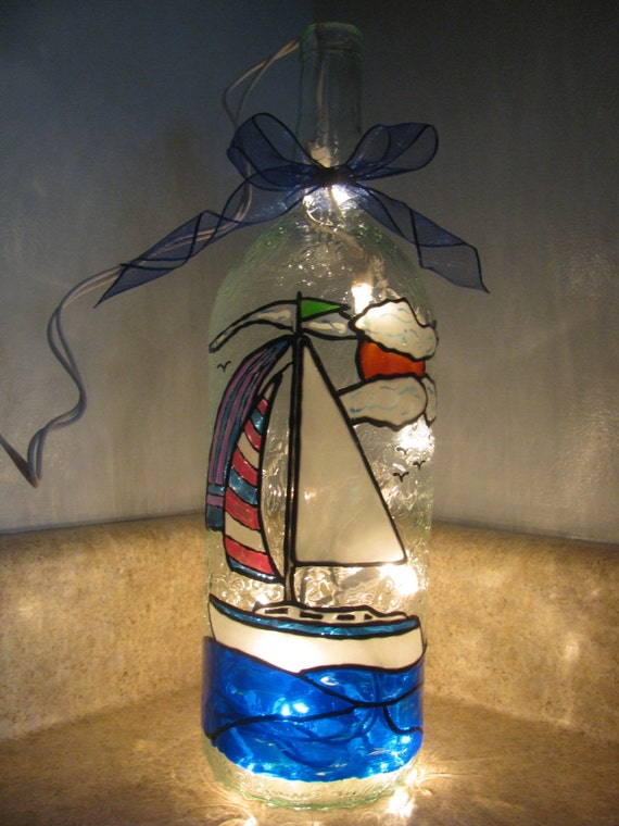 Decorative Lighted Glass Bottle- Sailboat