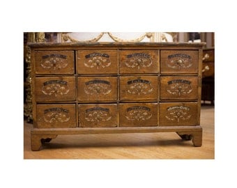 Antique French Pine Apothecary twelve Drawer Chest