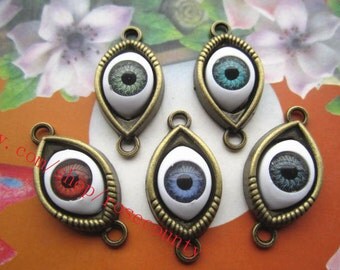 wholesale 100pcs antiqued bronze Evil eye 30x15mm charms findings connectors--5 colors for your choose