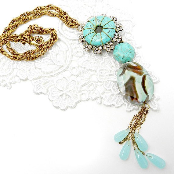 Long Turquoise necklace Chunky turquoise necklace Trendy