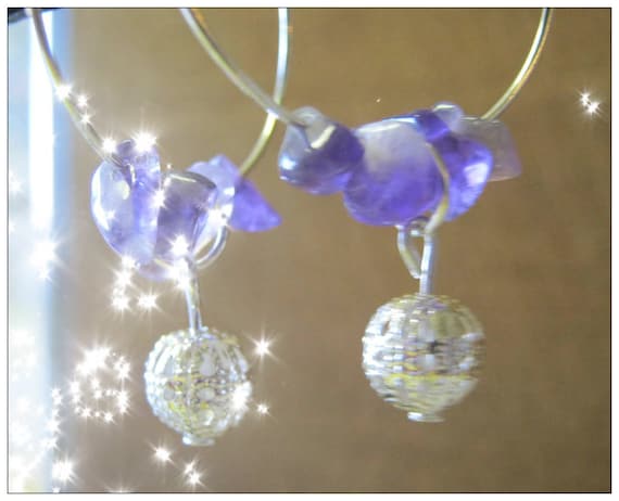 Handmade Silver Hoop Earrings with Amethyst by IreneDesign2011