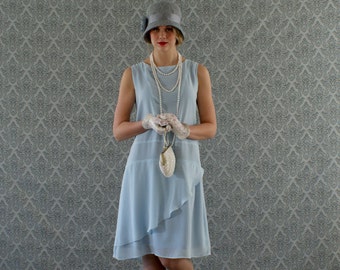 Stylish flapper dress in light blue, Roaring 20s dress, Great Gatsby dress, Downton Abbey dress, 1920s flapper dress, robe Charleston dress