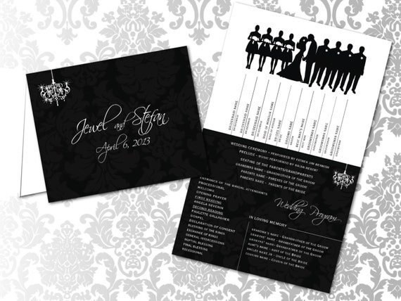 Wedding Programs Itinerary Bridal Party Silhouette Wedding Programs Itinerary Bridal Party Silhouette