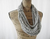 Ready To Ship Silver Heather Chain Infinity Crochet Scarf Cowl Loop Circle Accessory 140
