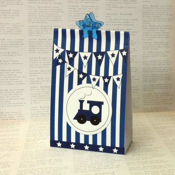 Items similar to Blue Train Gift Bag Template, create beautiful bags