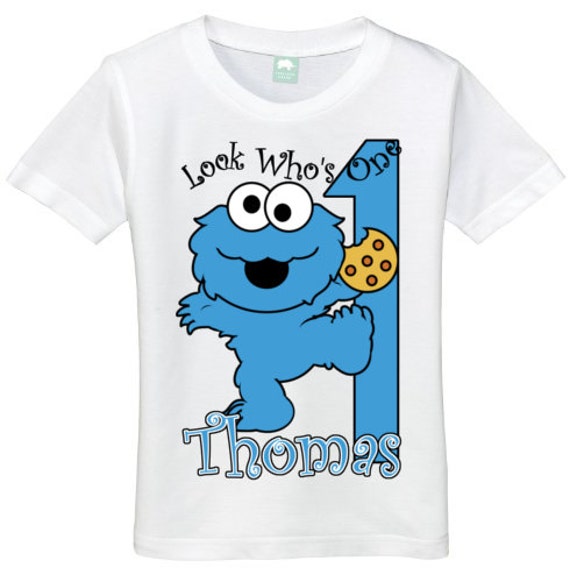 Boys 1 year old "Look Who's One" Cookie Monster 1st Birthday Tee Shirt (available family packs upon request)