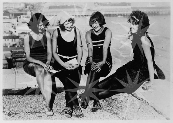 1920s Flapper Girl Friends Beach Digital Photo Printable