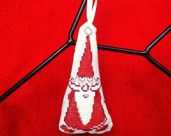 Santa in his red costume - Decoration to be susended - Cross-stitch