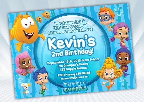 Bubble Guppies Invitation Blue or Pink