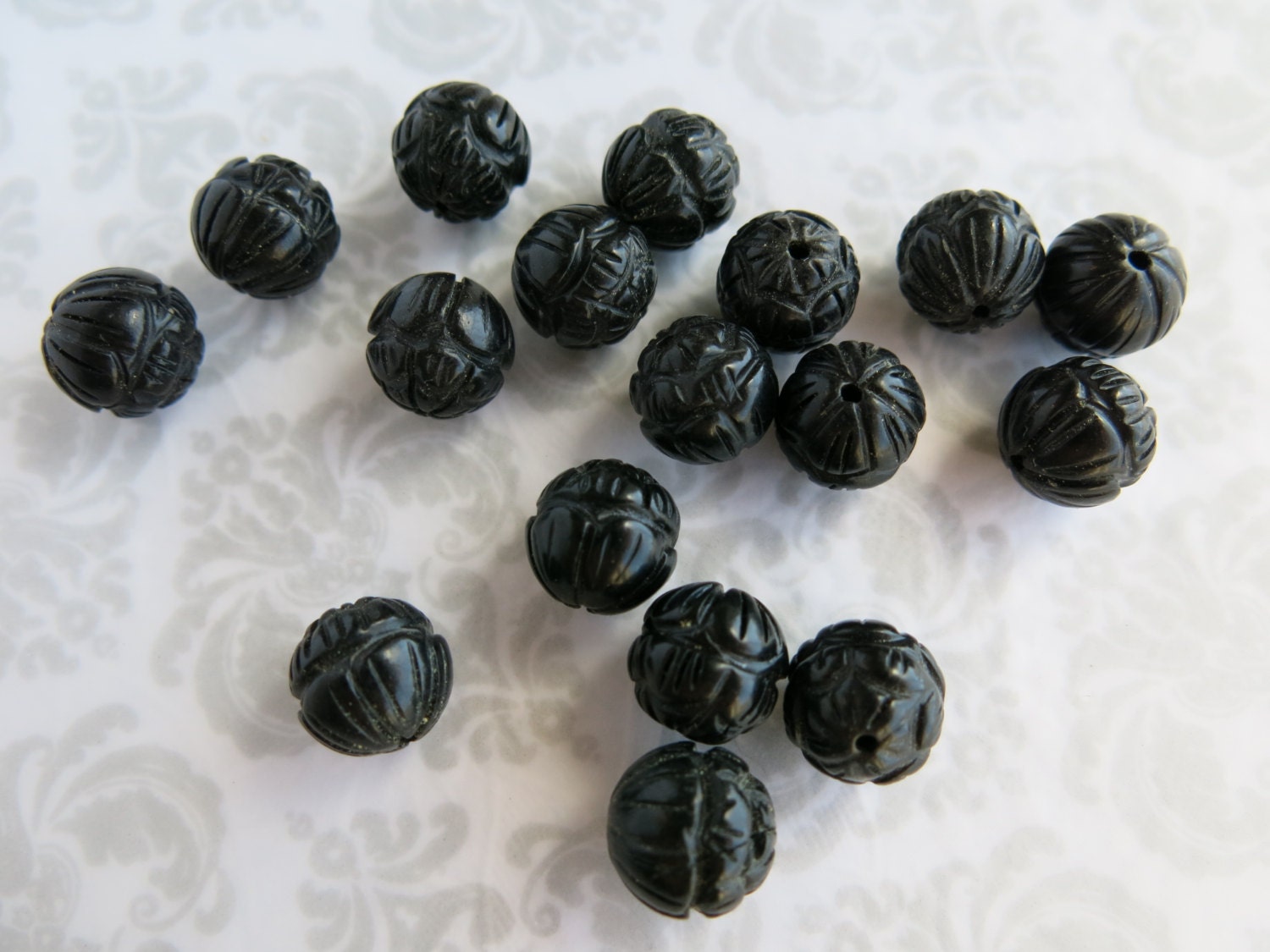 Jet beads 12mm Highly Detailed Round Jet beads Natural Jet