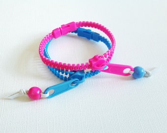 Neon Zipper Bracelets SET OF TWO Plastic Bracelets Neon Pink and Light ...