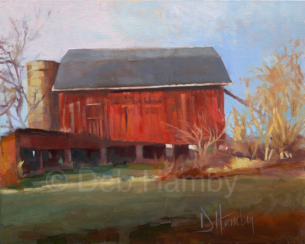 Landscape Red Barn Oil Painting Farm Fine Art country