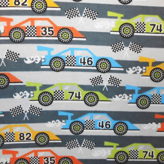 Race cars FLANNEL Fabric by the Yard Sport Nascar by ByTheYard4U