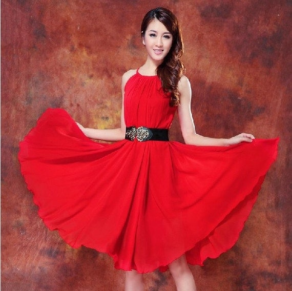 Red Short Evening Wedding Party Dress Lightweight by LYDRESS