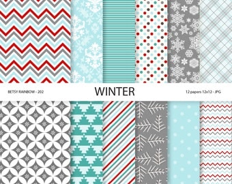 Winter Digital Paper Pack - Winter Digital Papers - Digital Paper Pack Winter colors, 12 digital papers - BR 202