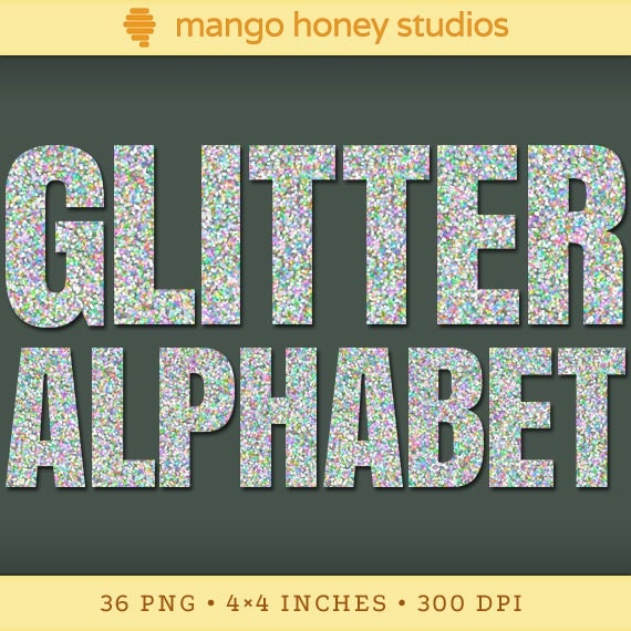 Holographic Glitter Alphabet Silver Hologram by HoneyClipArt
