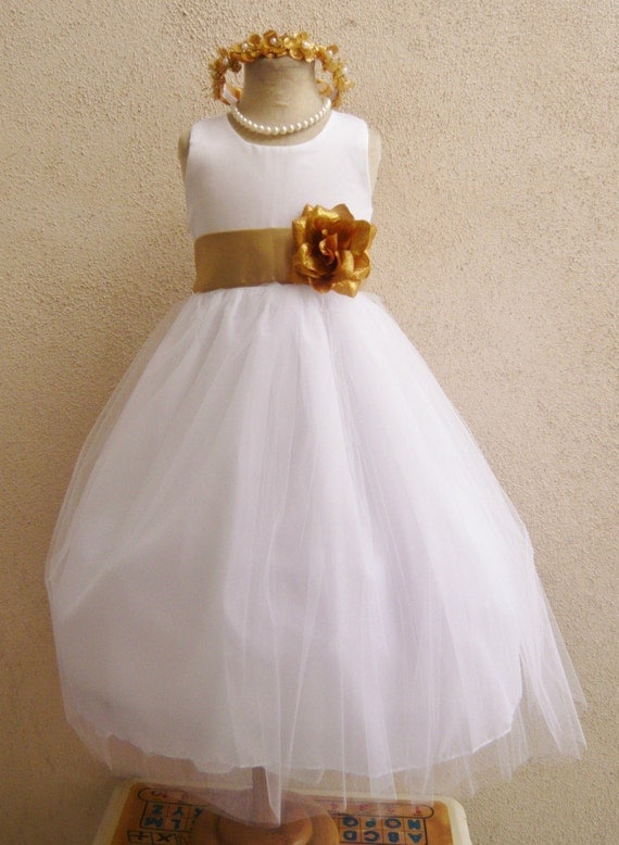 Flower girl dresses white and gold
