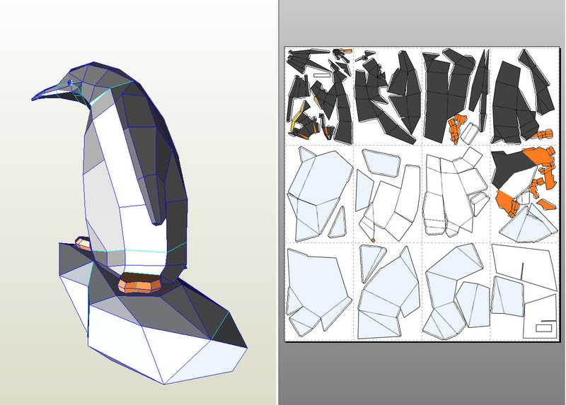 Papercraft Penguin DIY kit pdf paper penguin template 3D