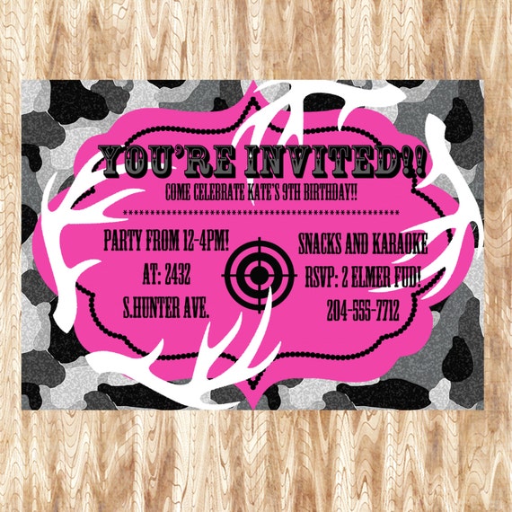 Pink Camo Birthday Party Invitations 10