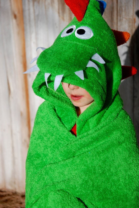 Items similar to Dinosaur Hooded bath towel/ Animal hooded towel/ Fun