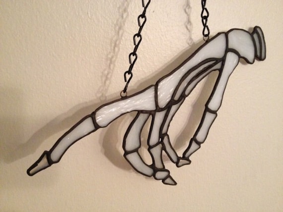 Stained Glass Halloween Skeleton Hand Hanging Decoration with Chain
