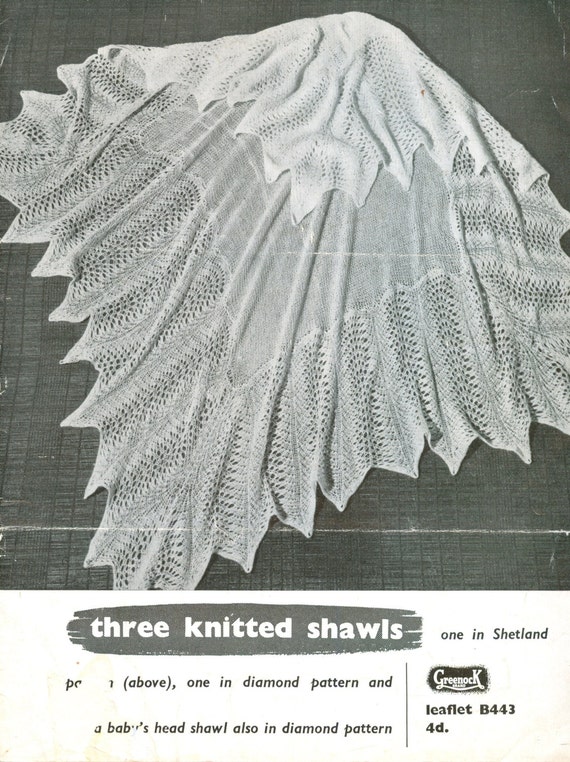 Greenock 443 three designs shetland baby shawl vintage