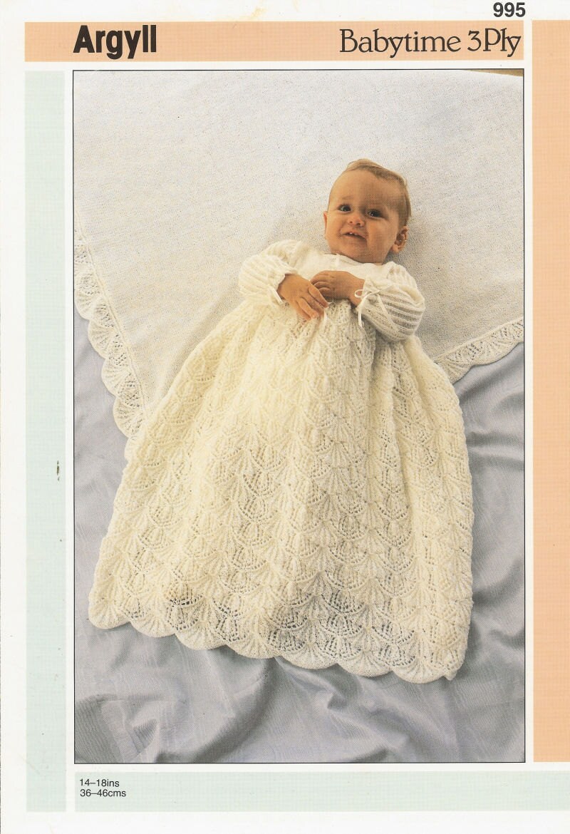 Lacy baby christening dress vintage knitting pattern PDF