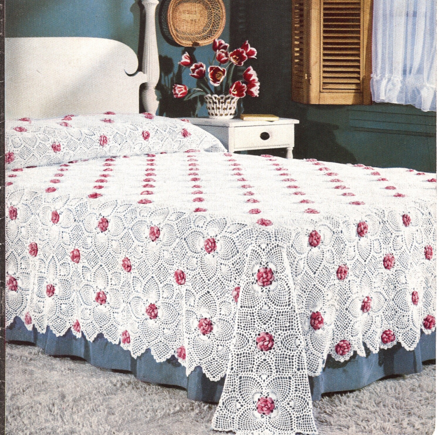 Rose Pineapple bedspread vintage crochet pattern PDF by Ellisadine