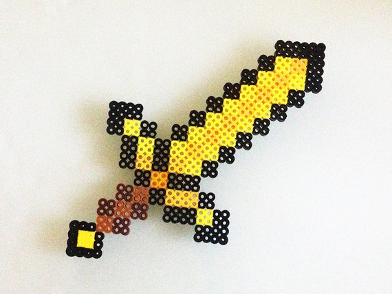 Minecraft Gold Sword made with Perler Beads by CreativeKidShoppe