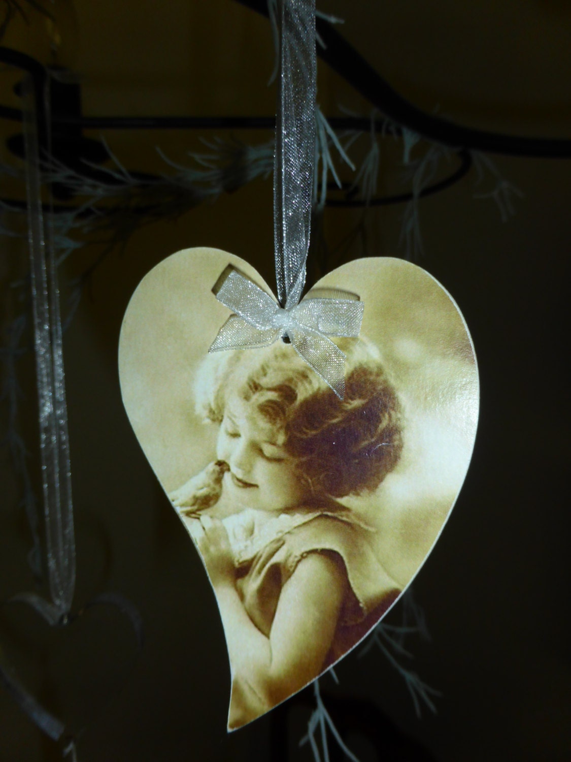 Decoupage wood ornament heart vintage shabby chic by domekdecor