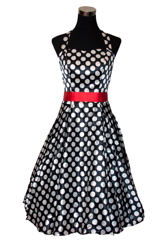Black and Red Polka Dot 1950s Vintage Rockabilly Dress