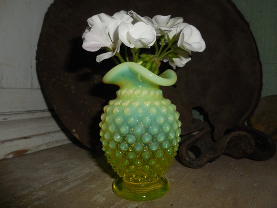 Fenton Hobnail Opalescent Yellow Vaseline By Used2bnewvintage 4999