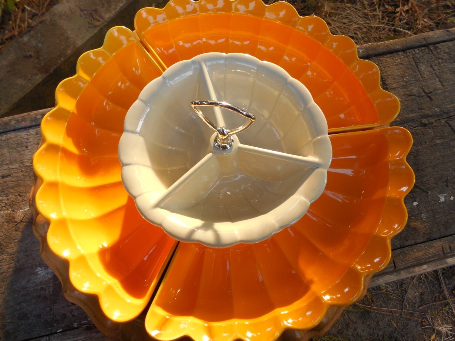 Mid Century California Pottery Lazy Susan Chip and Dip California