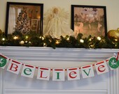 Ready to Ship - BELIEVE Christmas banner, Christmas Garland red and green photo prop, BELIEVE garland Il_170x135