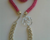 Rose  handmade knit necklace. Chunky chain necklace.Bib necklace.