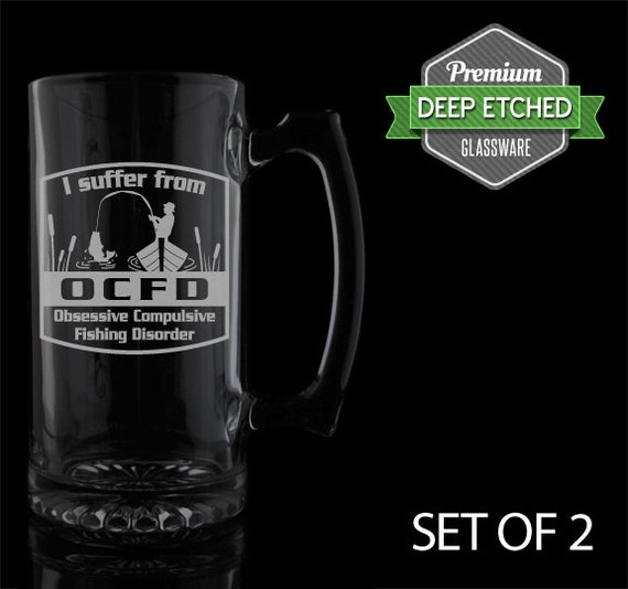 Fishing Design Home Bar Large Beer Mugs 26.5 oz Etched Mugs