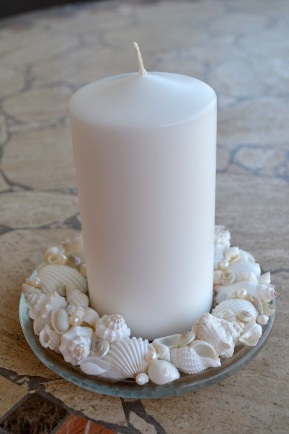 Seashell Candle Holders w/ Candle White by AShoreThingCreations
