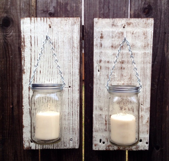 Large barn wood mason jar candle holders