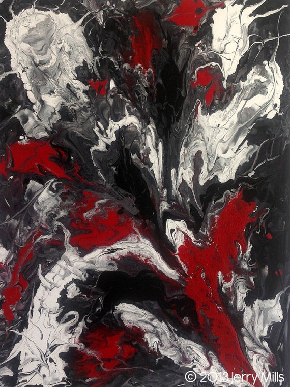 Items similar to Beautiful Abstract Art in Dark Grey/Black, Red and