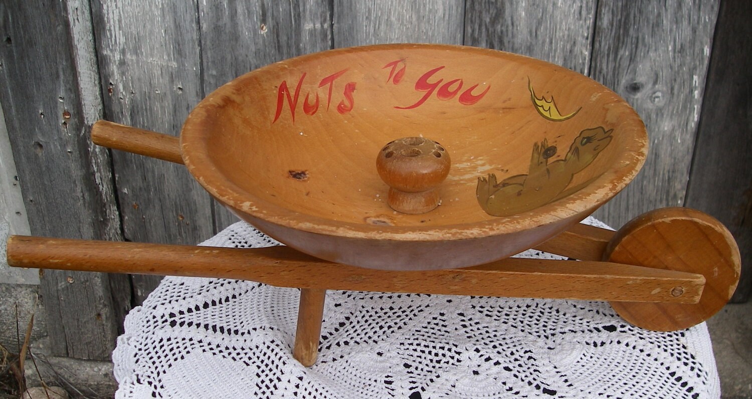 Wooden Wheelbarrow Nut Bowl With Painted by tnjsvintagetreasures