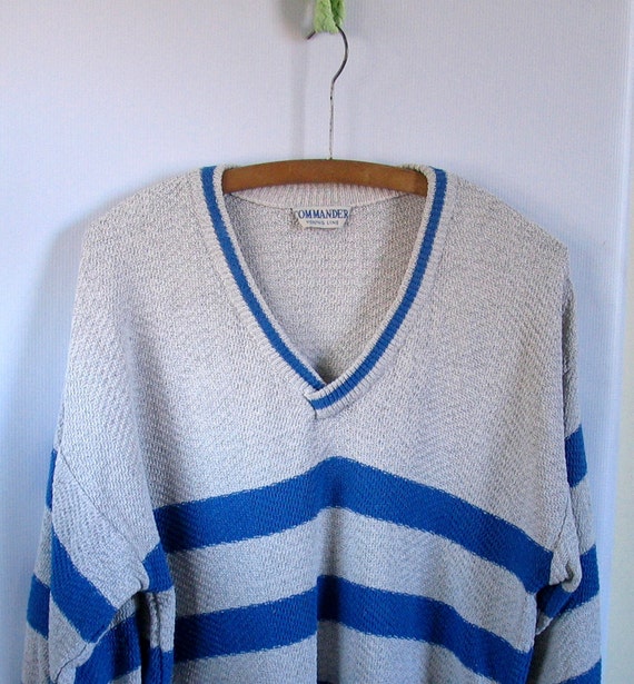 80's 90s sweater Blue and White Striped
