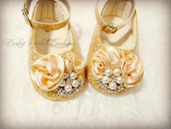 Gold Sequins Baby Girl Shoes,Crib Shoes,Soft Sole Shoes