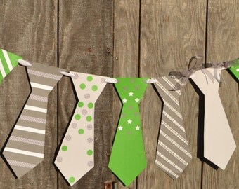 Green, White and Gray Tie Banner, Baby Boy Shower Banner, Nursery Banner, Tie Banner, Gender Reveal Banner
