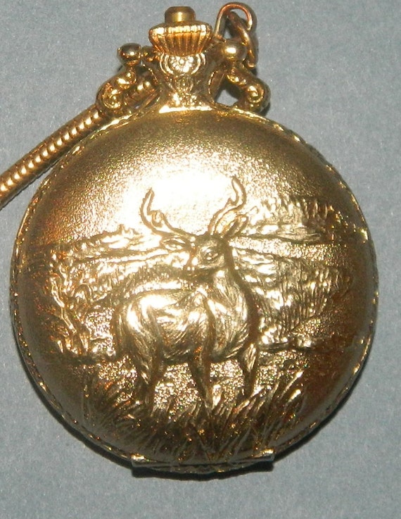 Items similar to Vintage Cariole Gold Brass Pocket Watch with Chain