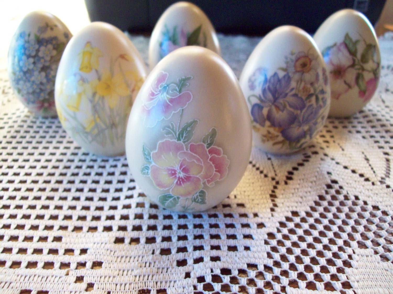 Six Eggzakly Handcrafted Porcelain Collectible Eggs Adorned