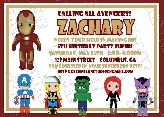 Avengers IronMan inspired birthday party printable invitations UPrint customized card by greenmelonstudios Il_570xn
